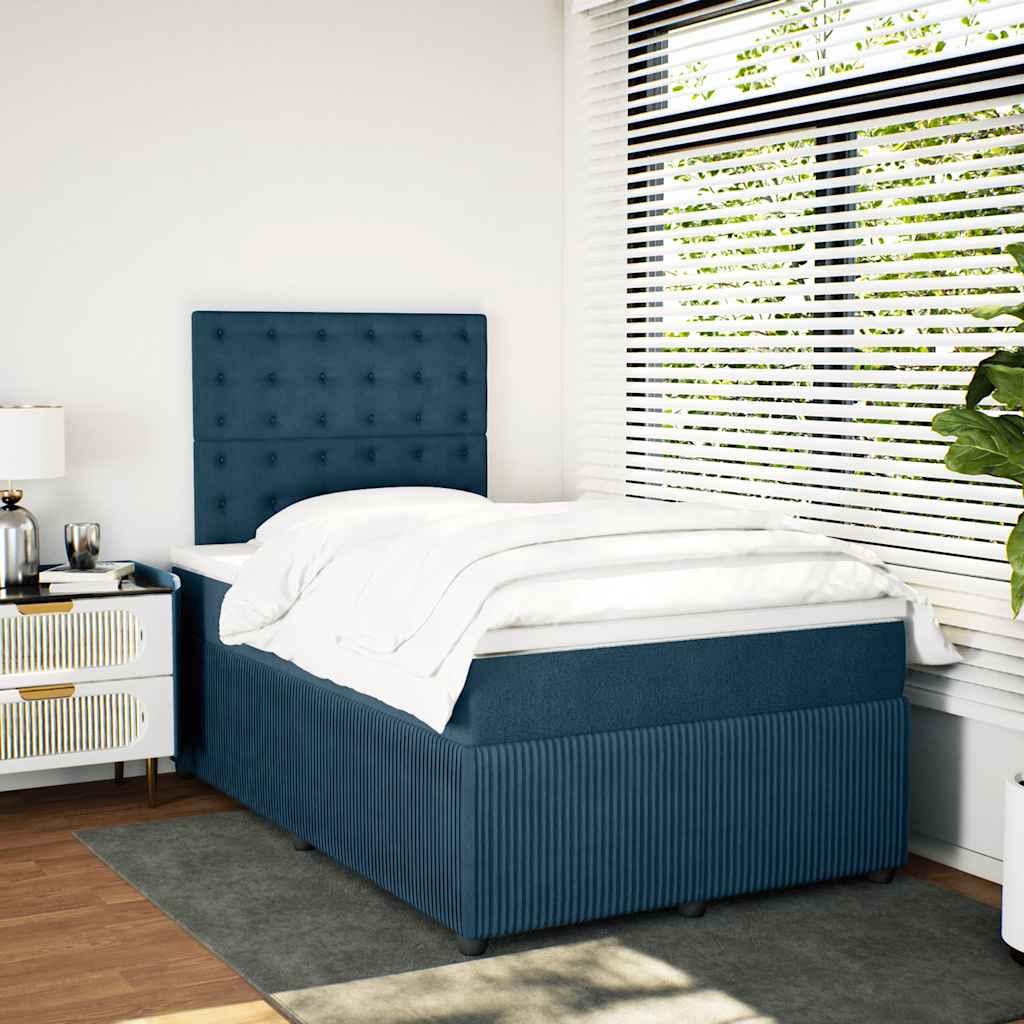 vidaXL Κρεβάτι Boxspring με Στρώμα Μπλε 120x200 εκ. Βελούδινο