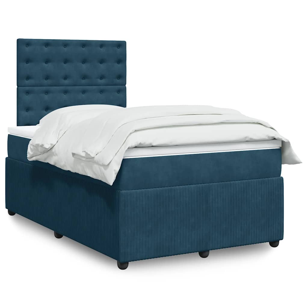 vidaXL Κρεβάτι Boxspring με Στρώμα Μπλε 120x200 εκ. Βελούδινο