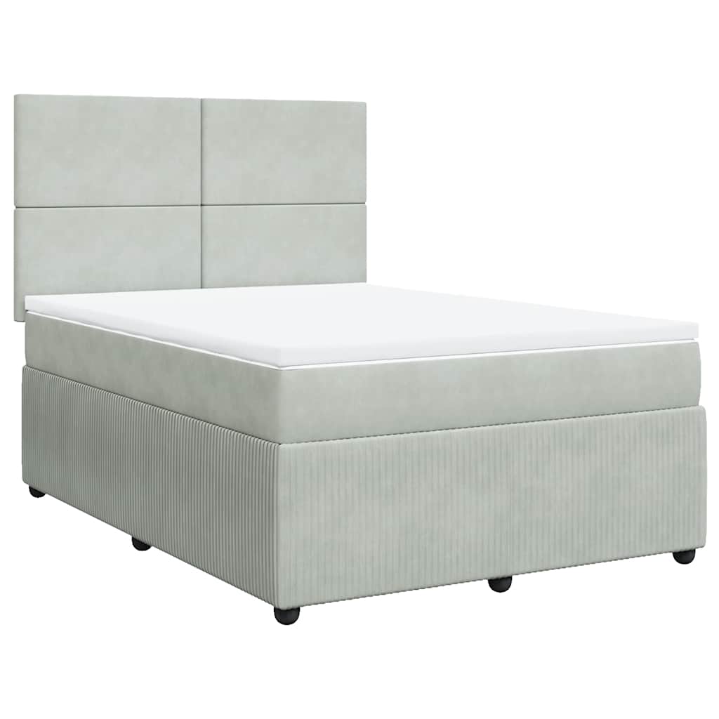 vidaXL Κρεβάτι Boxspring με Στρώμα Ανοιχτό Γκρι 140x190 εκ. Βελούδινο