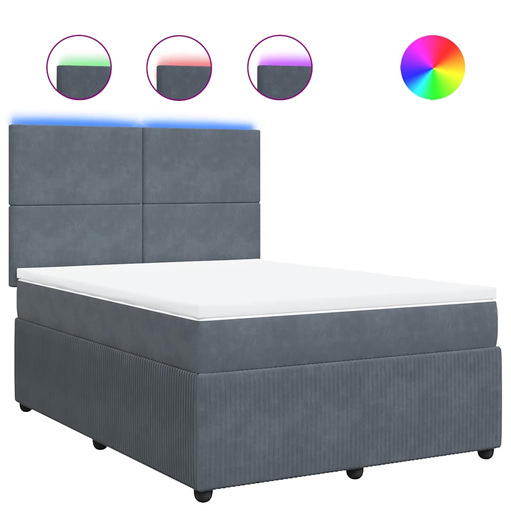 vidaXL Κρεβάτι Boxspring με Στρώμα Σκούρο Γκρι 140x190 εκ. Βελούδινο
