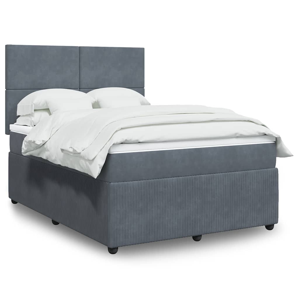 vidaXL Κρεβάτι Boxspring με Στρώμα Σκούρο Γκρι 140x190 εκ. Βελούδινο