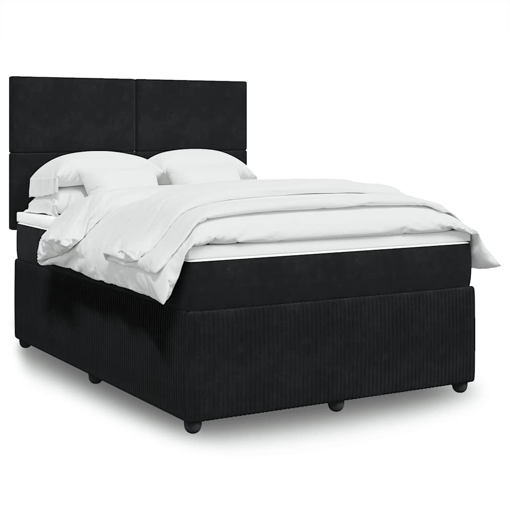 vidaXL Κρεβάτι Boxspring με Στρώμα Μαύρο 140x190 εκ. Βελούδινο
