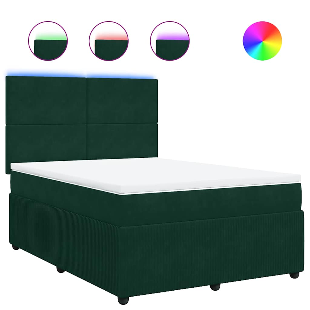 vidaXL Κρεβάτι Boxspring με Στρώμα Σκούρο Πράσινο 140x190εκ. Βελούδινο