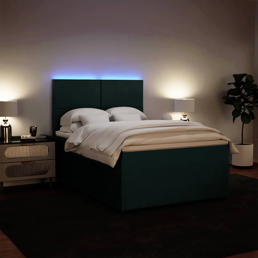 vidaXL Κρεβάτι Boxspring με Στρώμα Σκούρο Πράσινο 140x190εκ. Βελούδινο