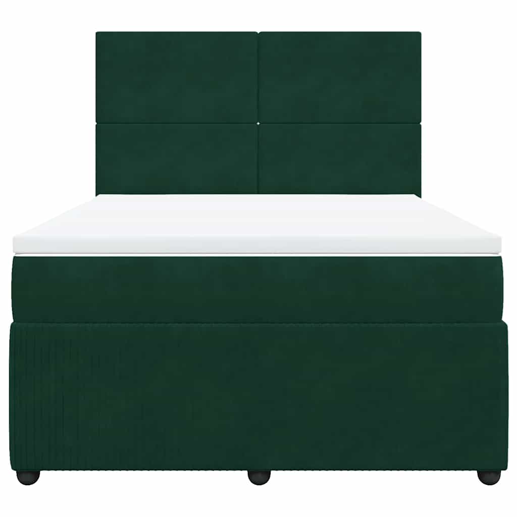 vidaXL Κρεβάτι Boxspring με Στρώμα Σκούρο Πράσινο 140x190εκ. Βελούδινο