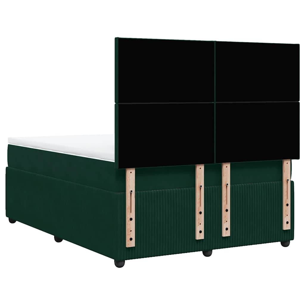 vidaXL Κρεβάτι Boxspring με Στρώμα Σκούρο Πράσινο 140x190εκ. Βελούδινο