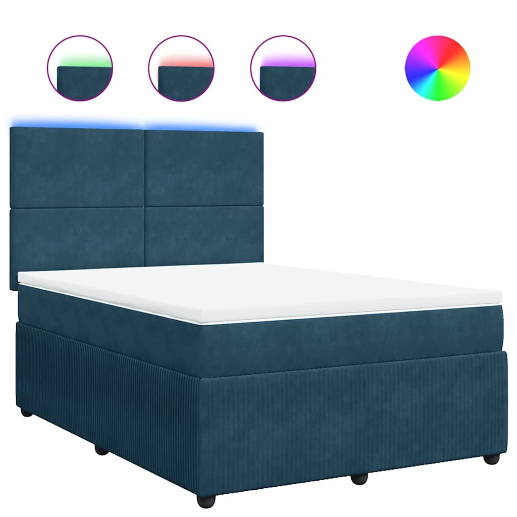 vidaXL Κρεβάτι Boxspring με Στρώμα Μπλε 140x190 εκ. Βελούδινο
