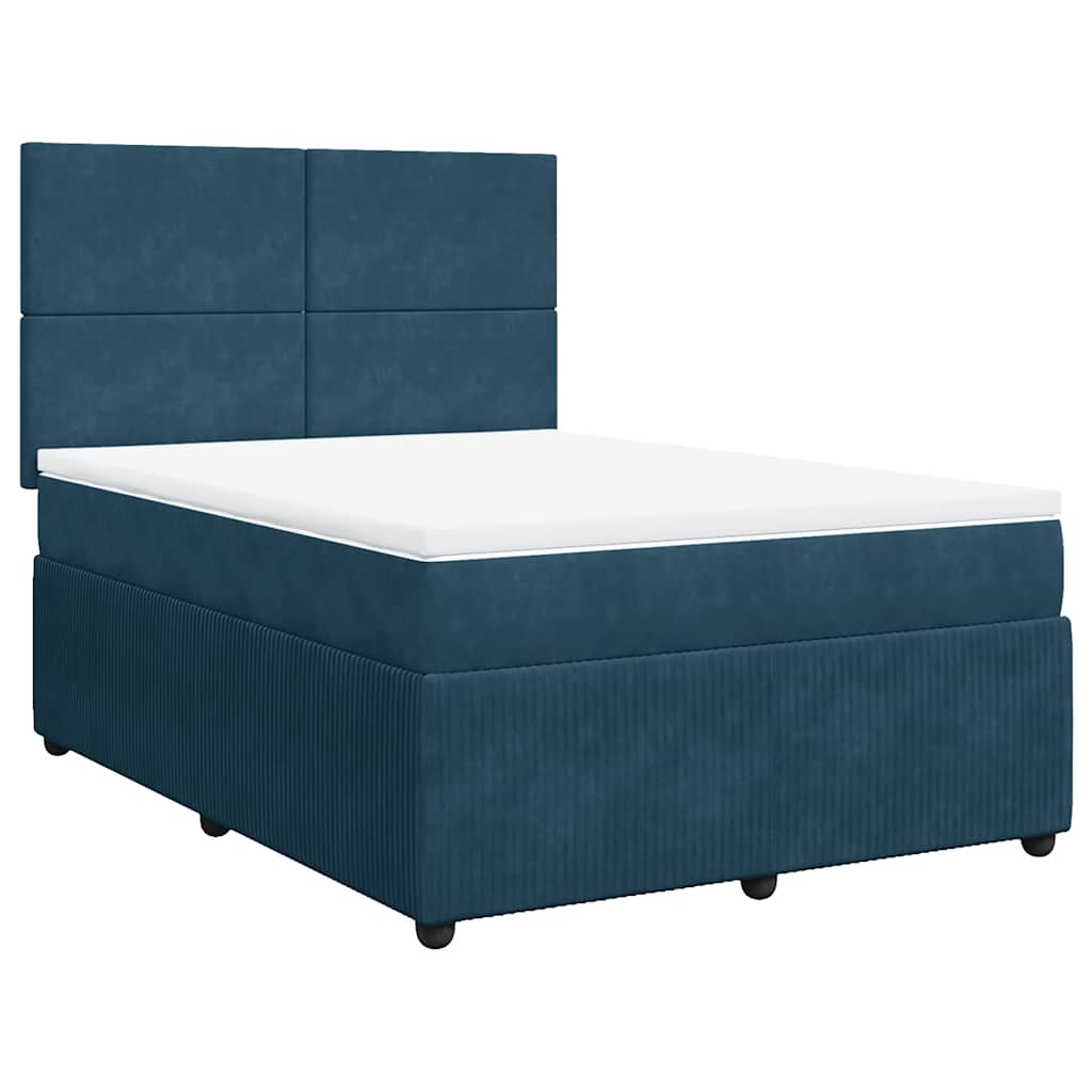vidaXL Κρεβάτι Boxspring με Στρώμα Μπλε 140x190 εκ. Βελούδινο