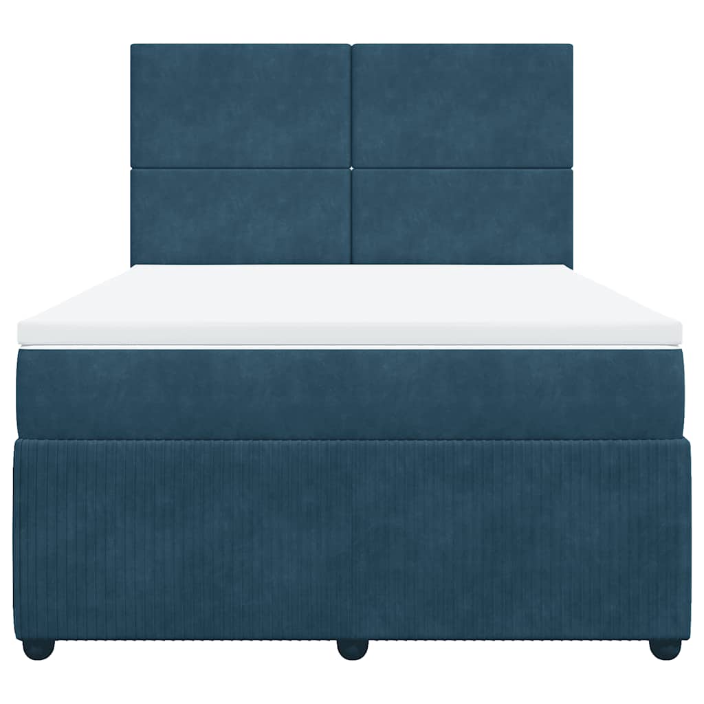 vidaXL Κρεβάτι Boxspring με Στρώμα Μπλε 140x190 εκ. Βελούδινο