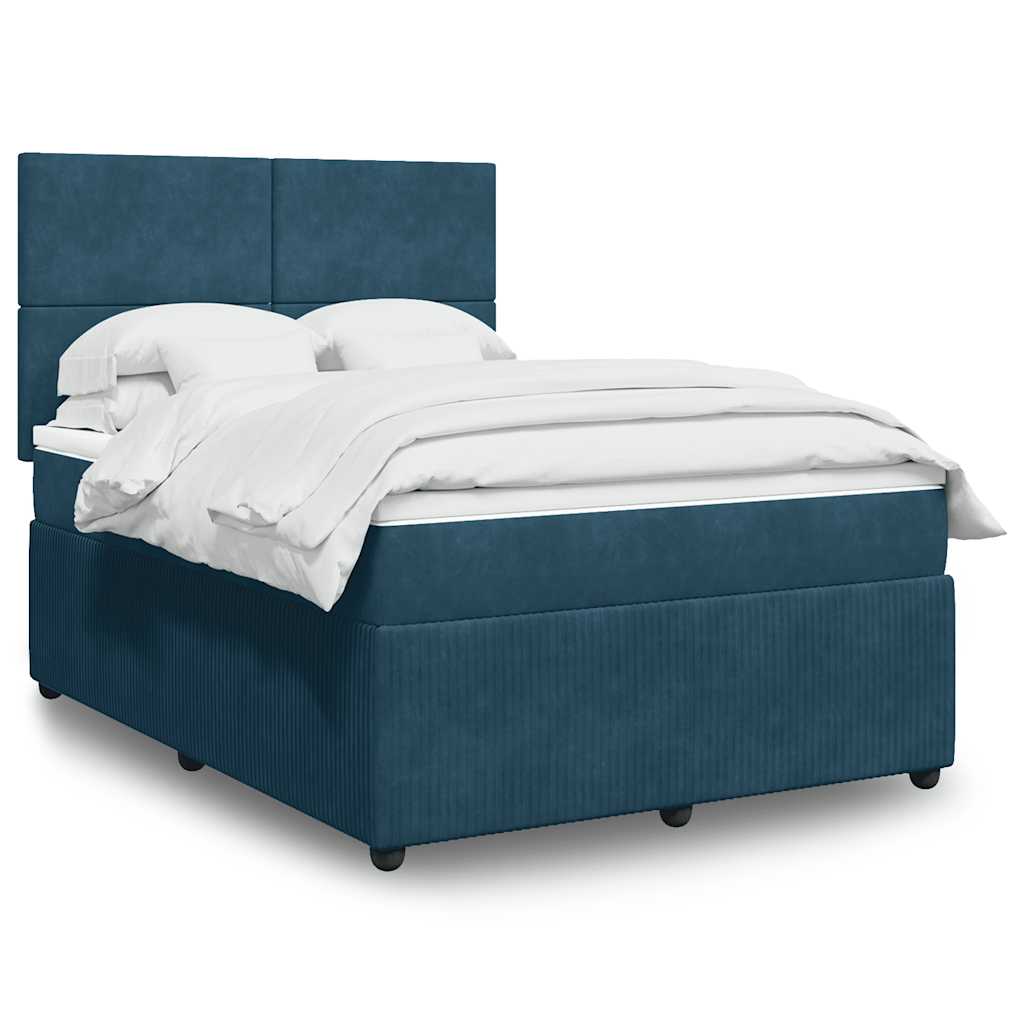vidaXL Κρεβάτι Boxspring με Στρώμα Μπλε 140x190 εκ. Βελούδινο