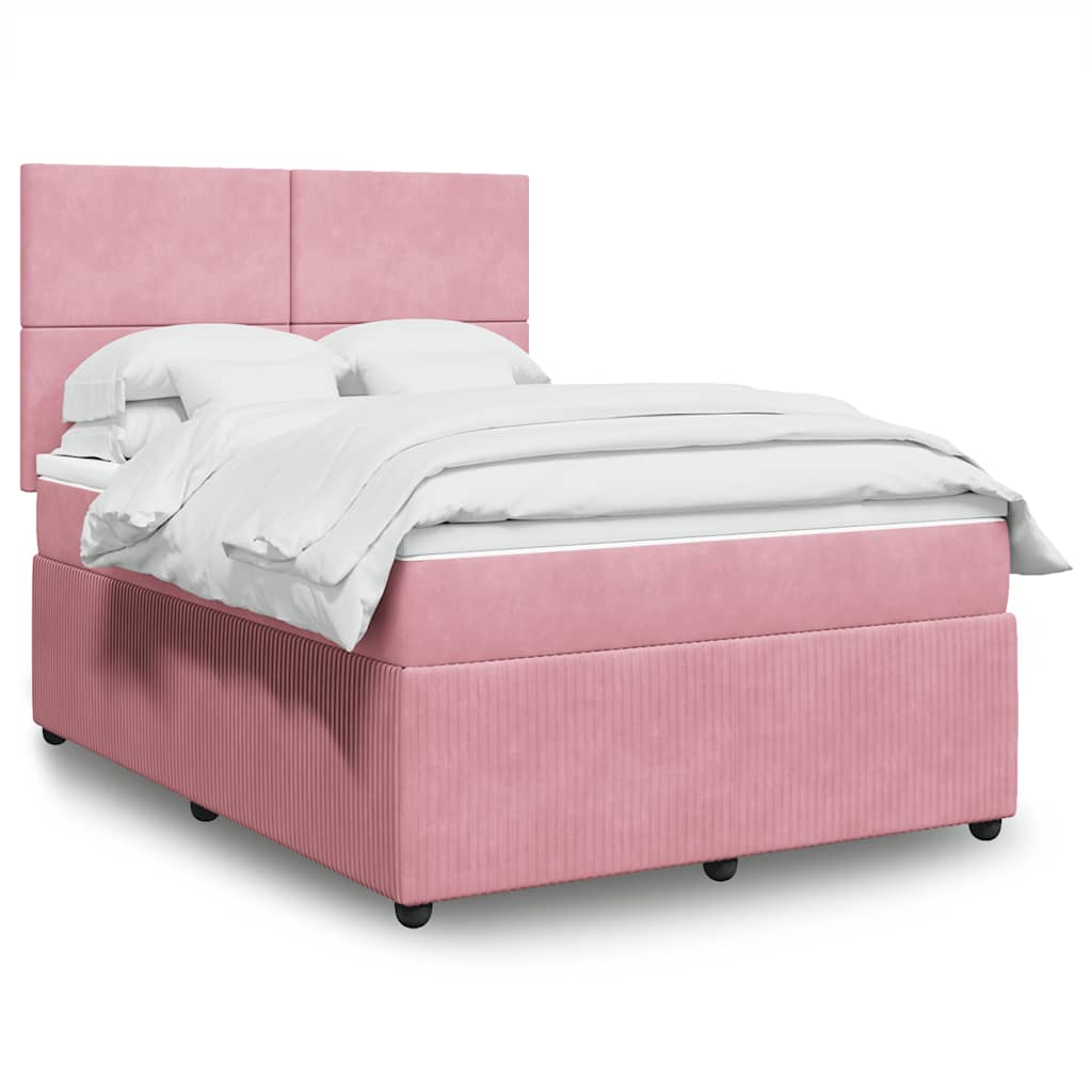 vidaXL Κρεβάτι Boxspring με Στρώμα Ροζ 140x190 εκ. Βελούδινο