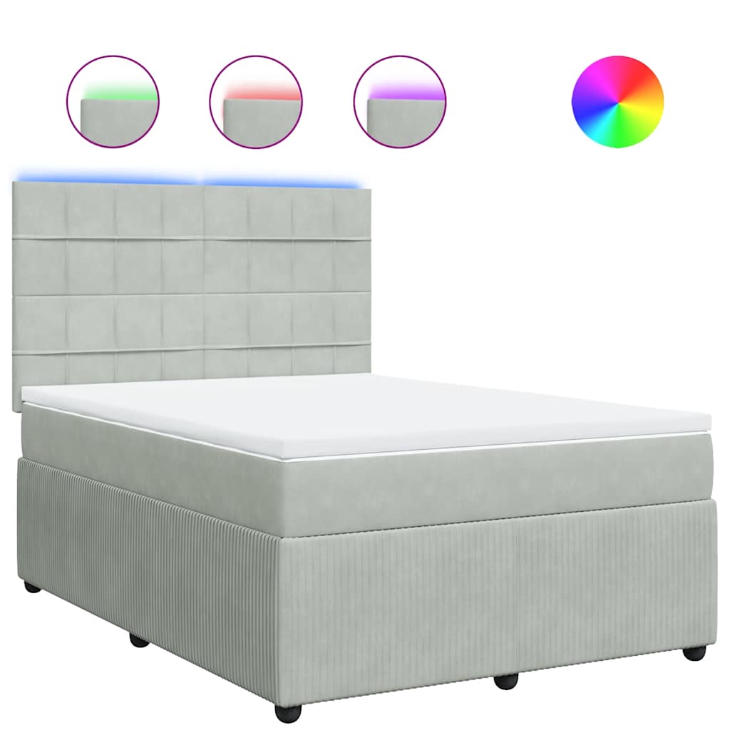 vidaXL Κρεβάτι Boxspring με Στρώμα Ανοιχτό Γκρι 140x190 εκ. Βελούδινο