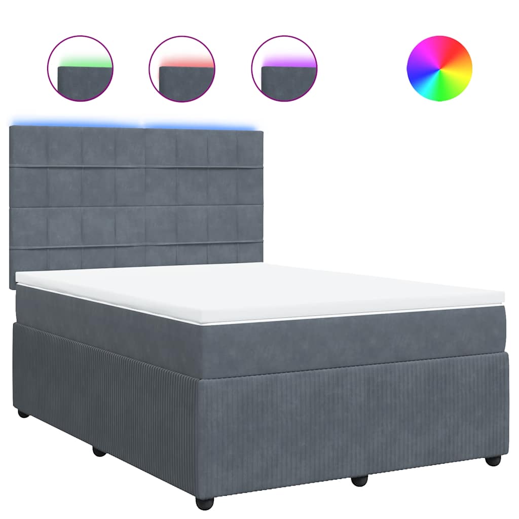 vidaXL Κρεβάτι Boxspring με Στρώμα Σκούρο Γκρι 140x190 εκ. Βελούδινο