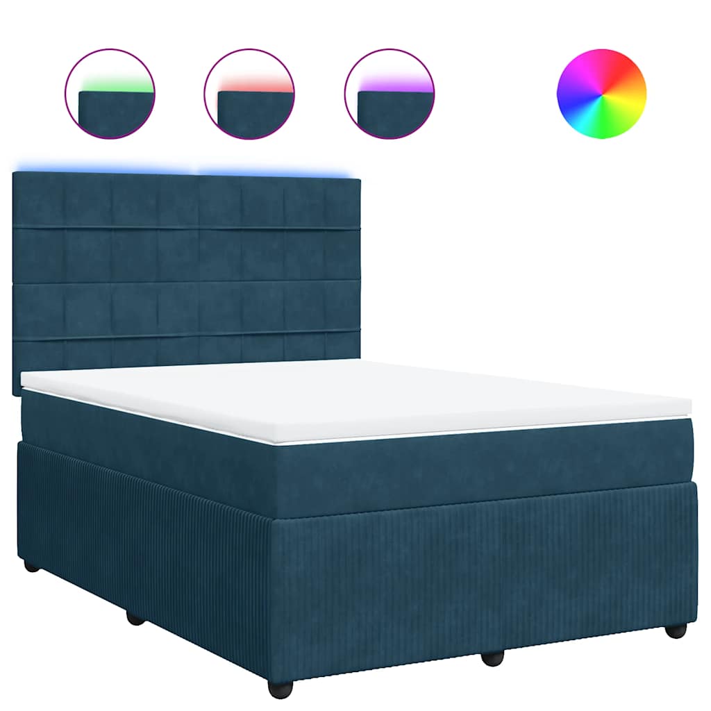 vidaXL Κρεβάτι Boxspring με Στρώμα Μπλε 140x190 εκ. Βελούδινο