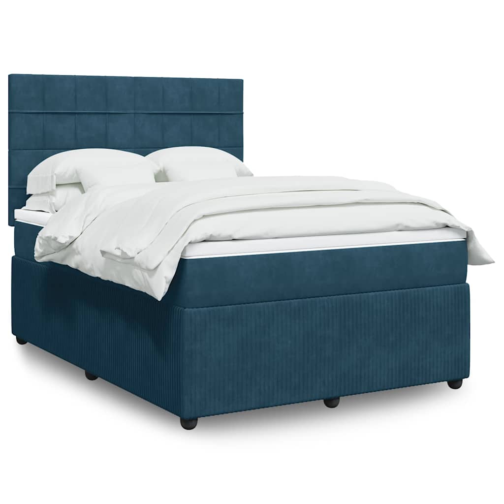 vidaXL Κρεβάτι Boxspring με Στρώμα Μπλε 140x190 εκ. Βελούδινο