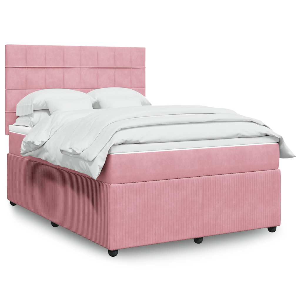 vidaXL Κρεβάτι Boxspring με Στρώμα Ροζ 140x190 εκ. Βελούδινο