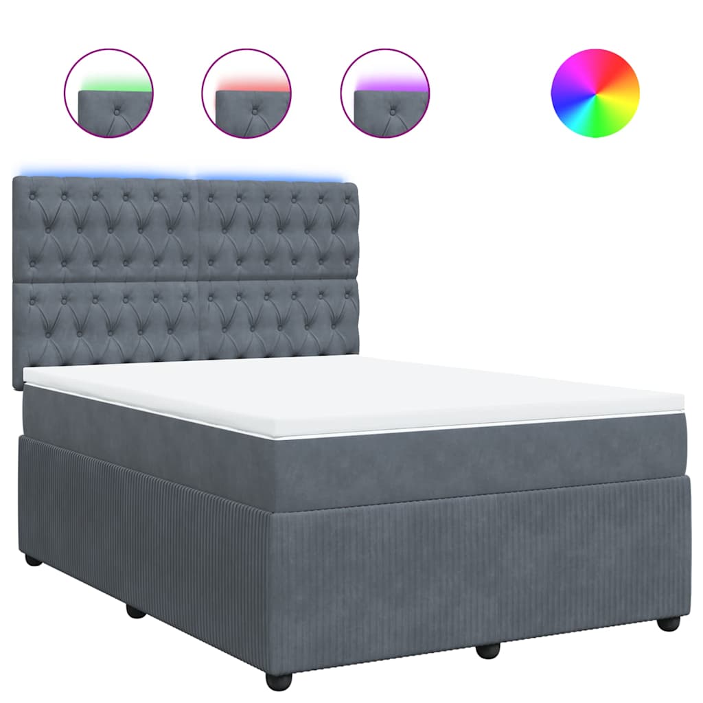 vidaXL Κρεβάτι Boxspring με Στρώμα Σκούρο Γκρι 140x190 εκ. Βελούδινο