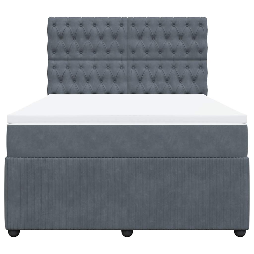 vidaXL Κρεβάτι Boxspring με Στρώμα Σκούρο Γκρι 140x190 εκ. Βελούδινο