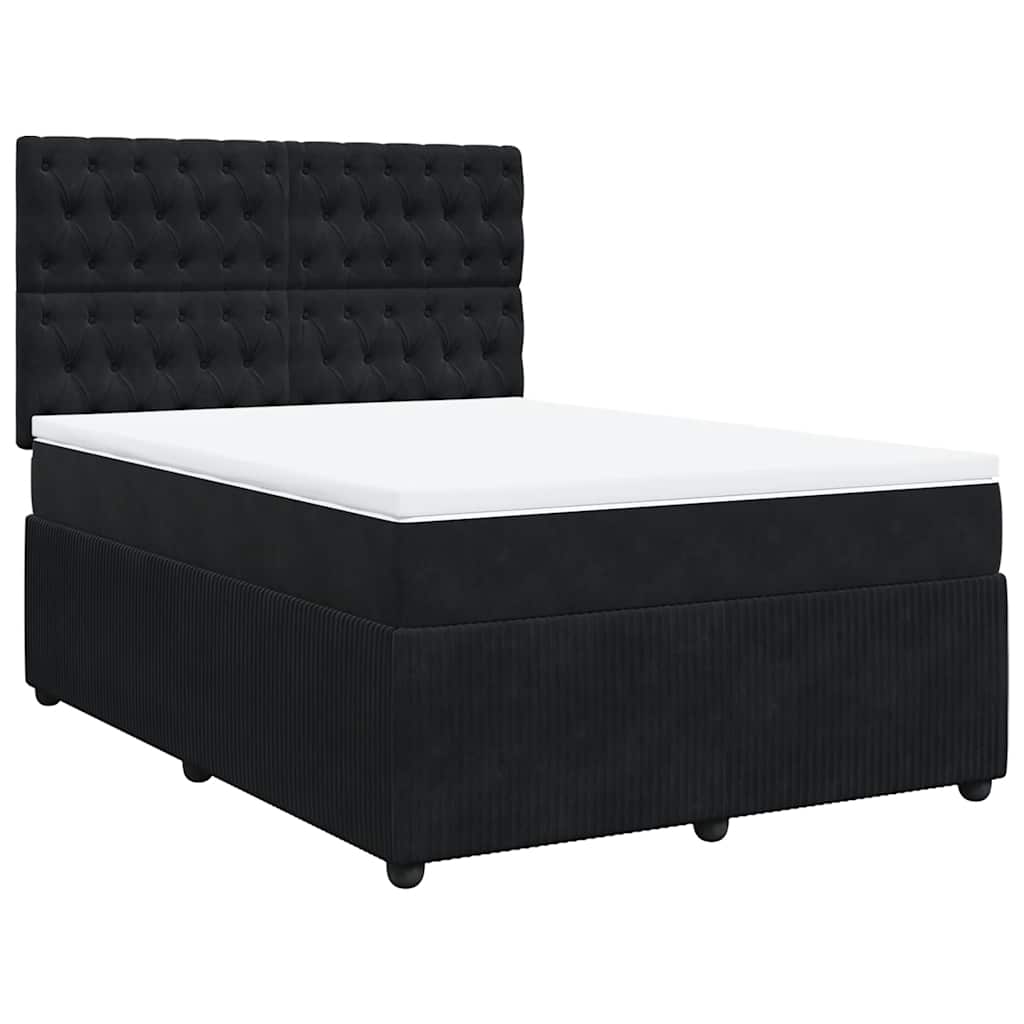 vidaXL Κρεβάτι Boxspring με Στρώμα Μαύρο 140x190 εκ. Βελούδινο