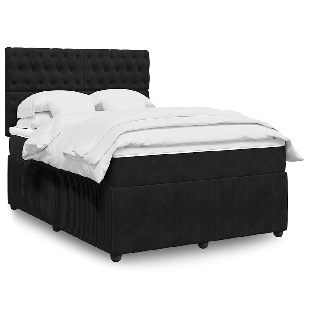 vidaXL Κρεβάτι Boxspring με Στρώμα Μαύρο 140x190 εκ. Βελούδινο