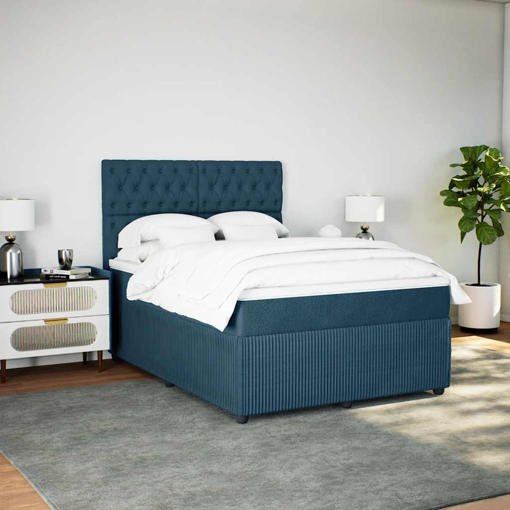 vidaXL Κρεβάτι Boxspring με Στρώμα Μπλε 140x190 εκ. Βελούδινο