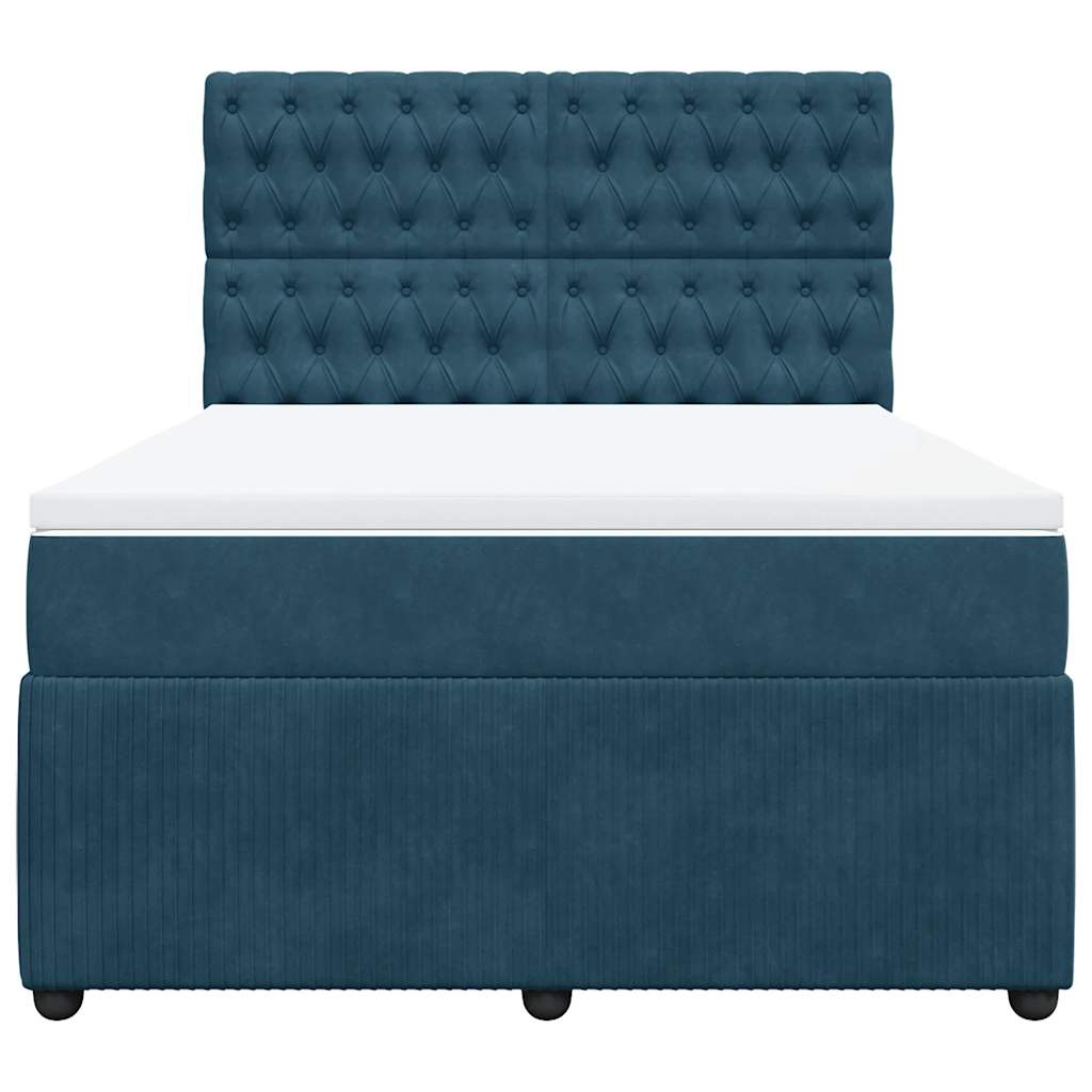 vidaXL Κρεβάτι Boxspring με Στρώμα Μπλε 140x190 εκ. Βελούδινο