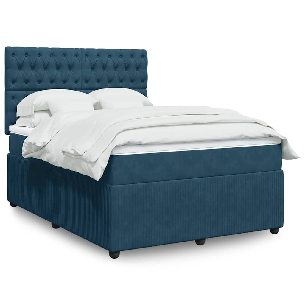 vidaXL Κρεβάτι Boxspring με Στρώμα Μπλε 140x190 εκ. Βελούδινο