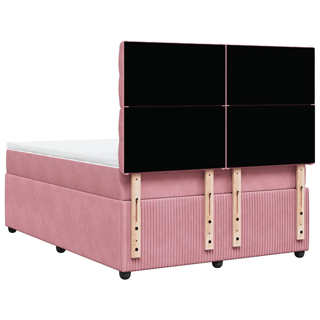 vidaXL Κρεβάτι Boxspring με Στρώμα Ροζ 140x190 εκ. Βελούδινο
