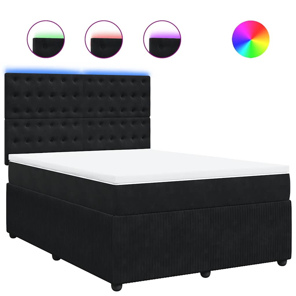 vidaXL Κρεβάτι Boxspring με Στρώμα Μαύρο 140x190 εκ. Βελούδινο