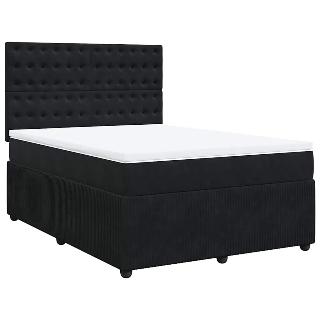 vidaXL Κρεβάτι Boxspring με Στρώμα Μαύρο 140x190 εκ. Βελούδινο