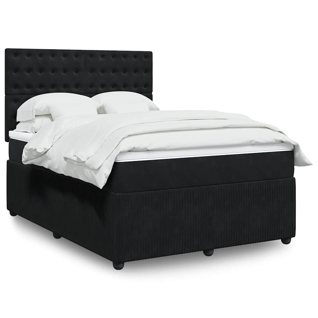 vidaXL Κρεβάτι Boxspring με Στρώμα Μαύρο 140x190 εκ. Βελούδινο