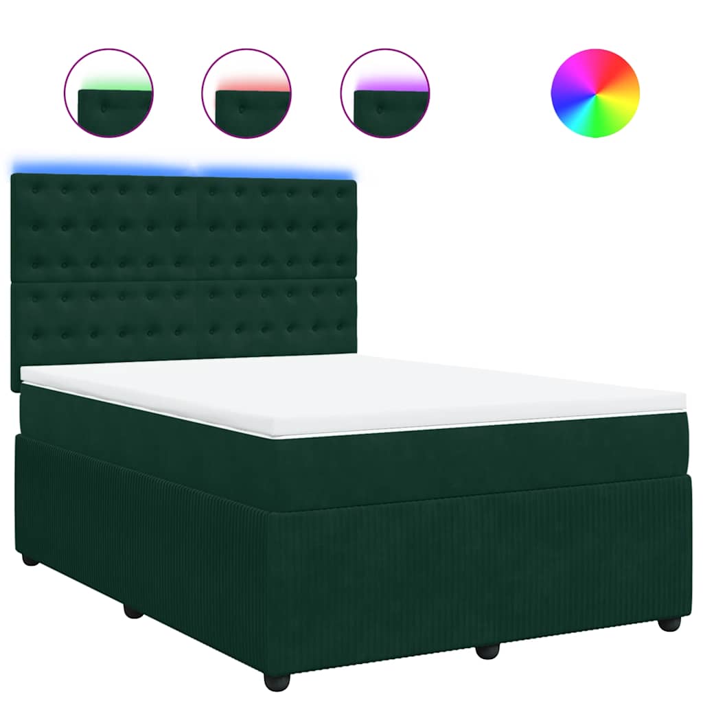 vidaXL Κρεβάτι Boxspring με Στρώμα Σκούρο Πράσινο 140x190εκ. Βελούδινο