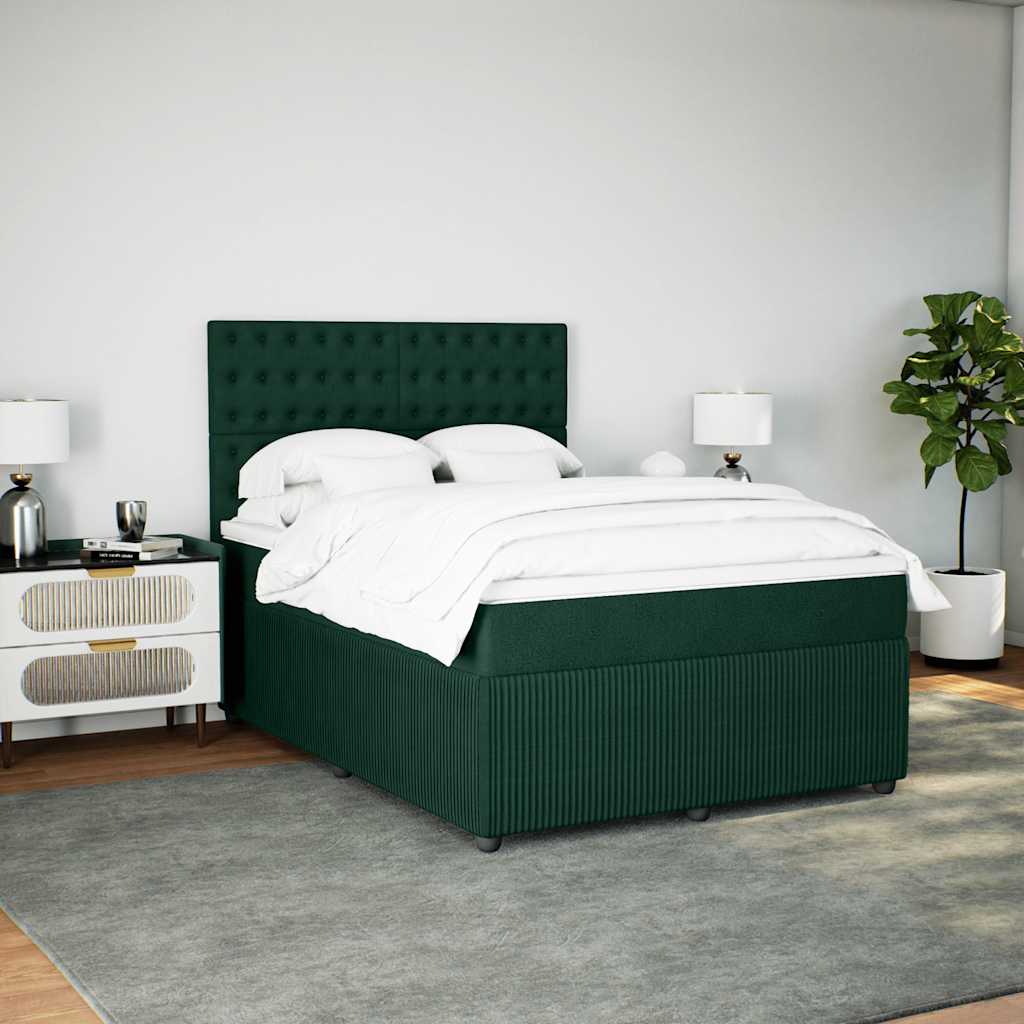 vidaXL Κρεβάτι Boxspring με Στρώμα Σκούρο Πράσινο 140x190εκ. Βελούδινο