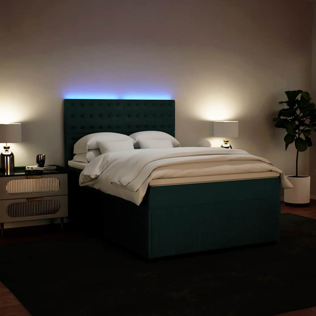 vidaXL Κρεβάτι Boxspring με Στρώμα Σκούρο Πράσινο 140x190εκ. Βελούδινο