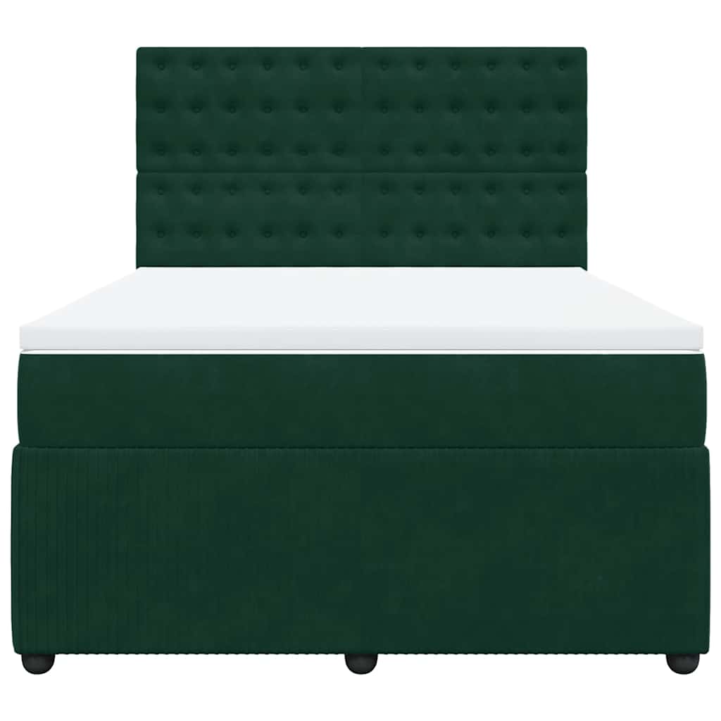 vidaXL Κρεβάτι Boxspring με Στρώμα Σκούρο Πράσινο 140x190εκ. Βελούδινο