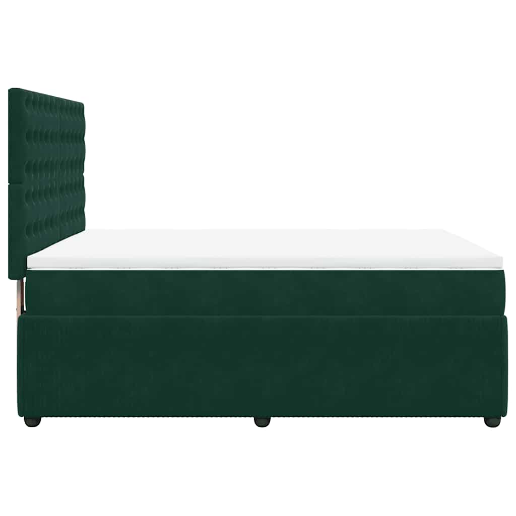 vidaXL Κρεβάτι Boxspring με Στρώμα Σκούρο Πράσινο 140x190εκ. Βελούδινο