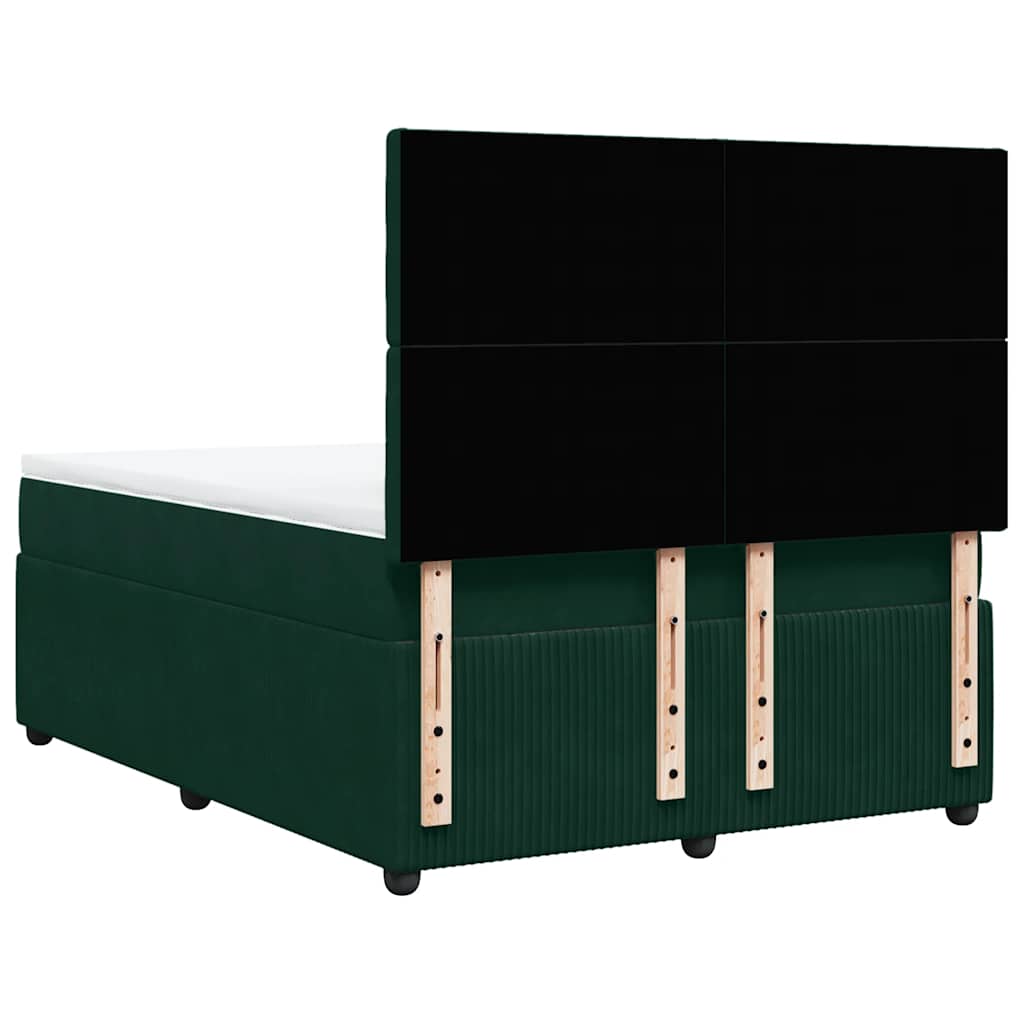 vidaXL Κρεβάτι Boxspring με Στρώμα Σκούρο Πράσινο 140x190εκ. Βελούδινο