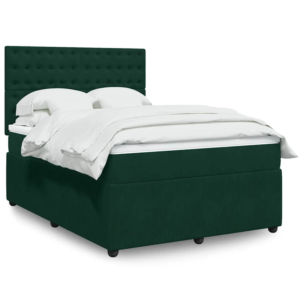 vidaXL Κρεβάτι Boxspring με Στρώμα Σκούρο Πράσινο 140x190εκ. Βελούδινο