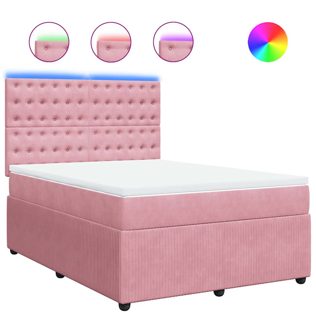vidaXL Κρεβάτι Boxspring με Στρώμα Ροζ 140x190 εκ. Βελούδινο