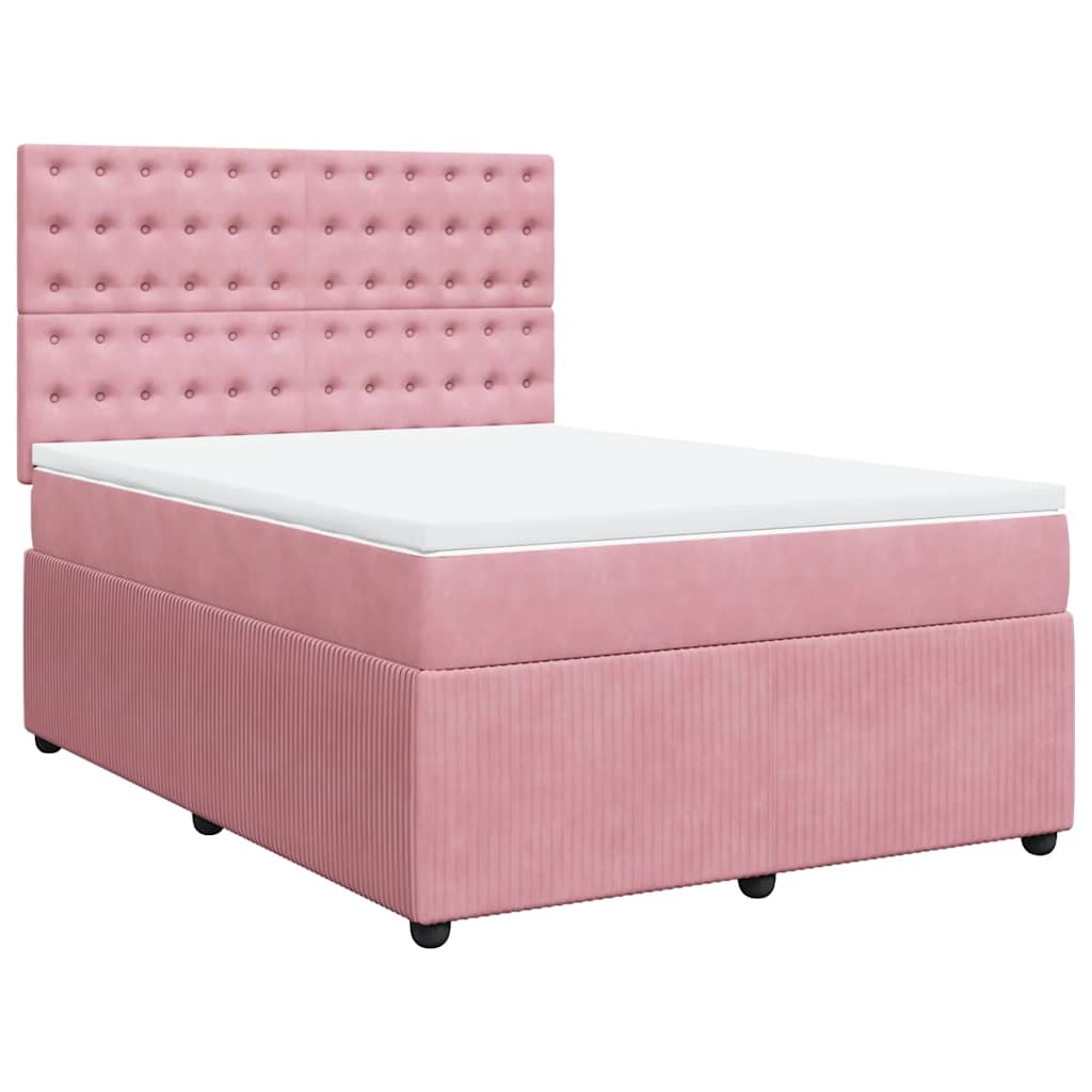 vidaXL Κρεβάτι Boxspring με Στρώμα Ροζ 140x190 εκ. Βελούδινο
