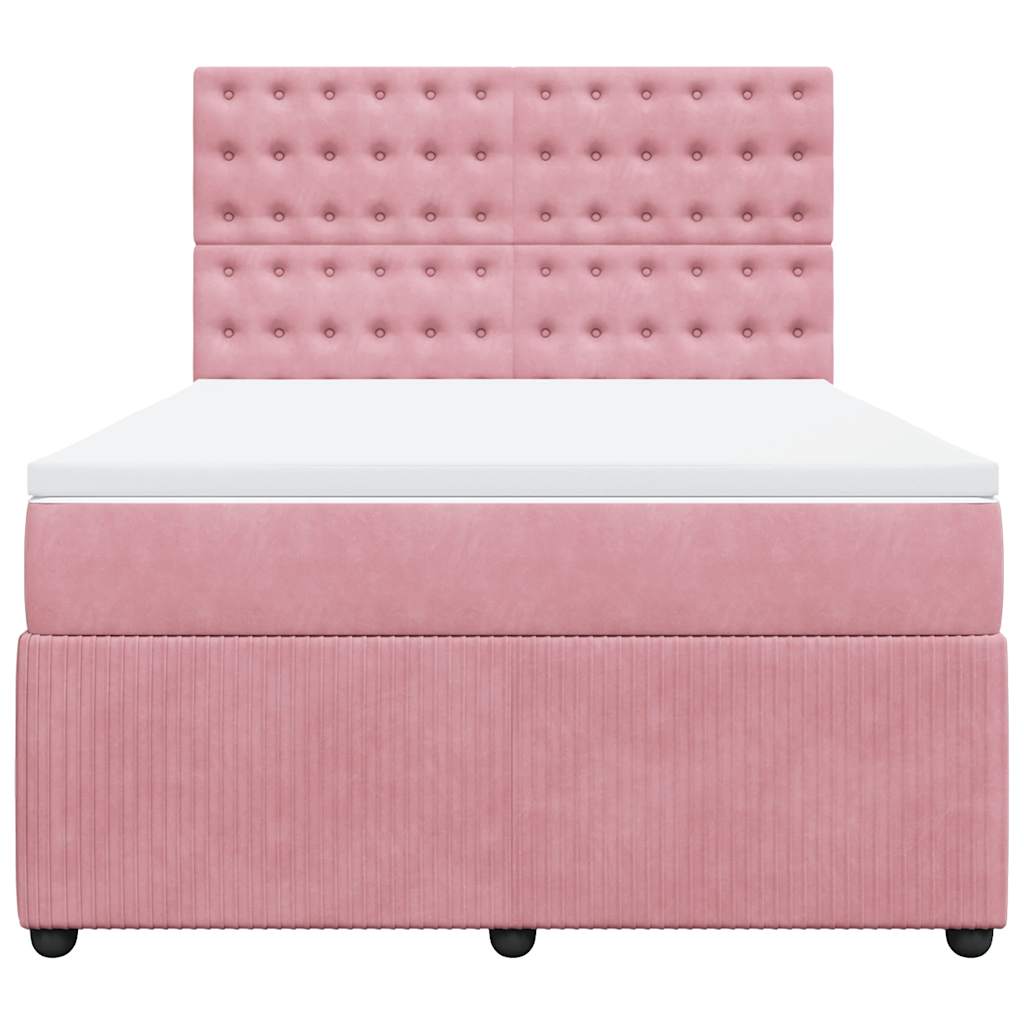 vidaXL Κρεβάτι Boxspring με Στρώμα Ροζ 140x190 εκ. Βελούδινο