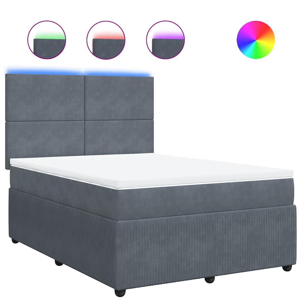 vidaXL Κρεβάτι Boxspring με Στρώμα Σκούρο Γκρι 140x200 εκ. Βελούδινο