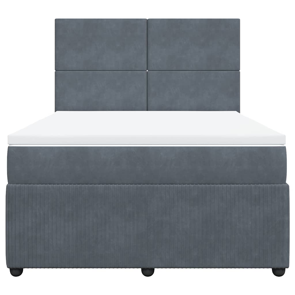 vidaXL Κρεβάτι Boxspring με Στρώμα Σκούρο Γκρι 140x200 εκ. Βελούδινο