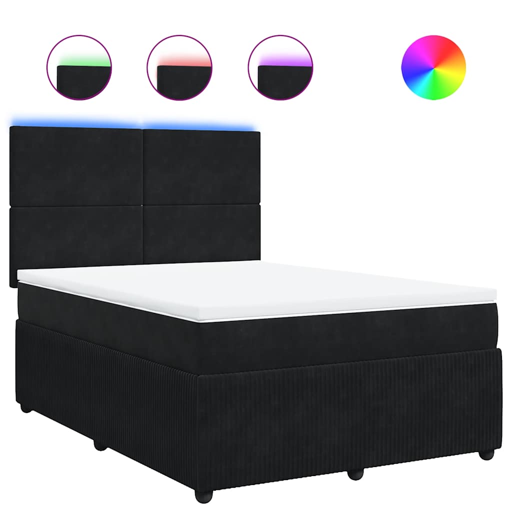vidaXL Κρεβάτι Boxspring με Στρώμα Μαύρο 140x200 εκ. Βελούδινο