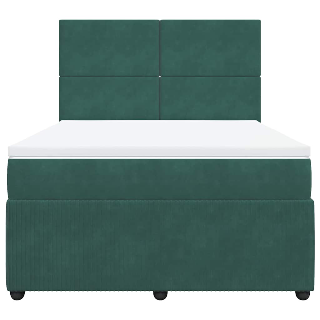 vidaXL Κρεβάτι Boxspring με Στρώμα Σκούρο Πράσινο 140x200εκ. Βελούδινο