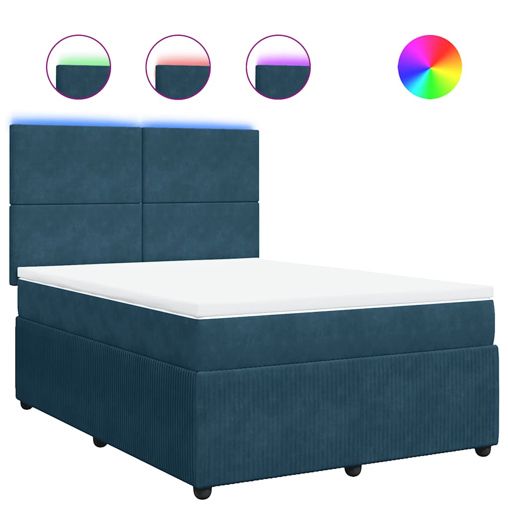 vidaXL Κρεβάτι Boxspring με Στρώμα Μπλε 140x200 εκ. Βελούδινο