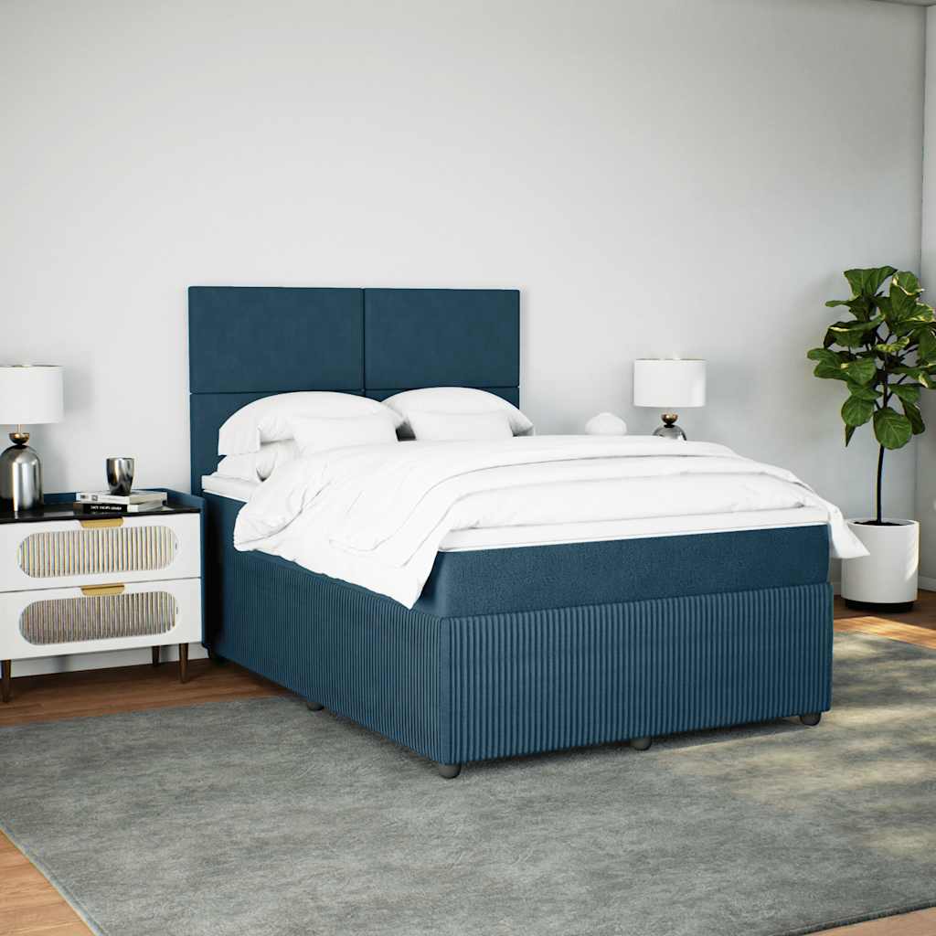 vidaXL Κρεβάτι Boxspring με Στρώμα Μπλε 140x200 εκ. Βελούδινο