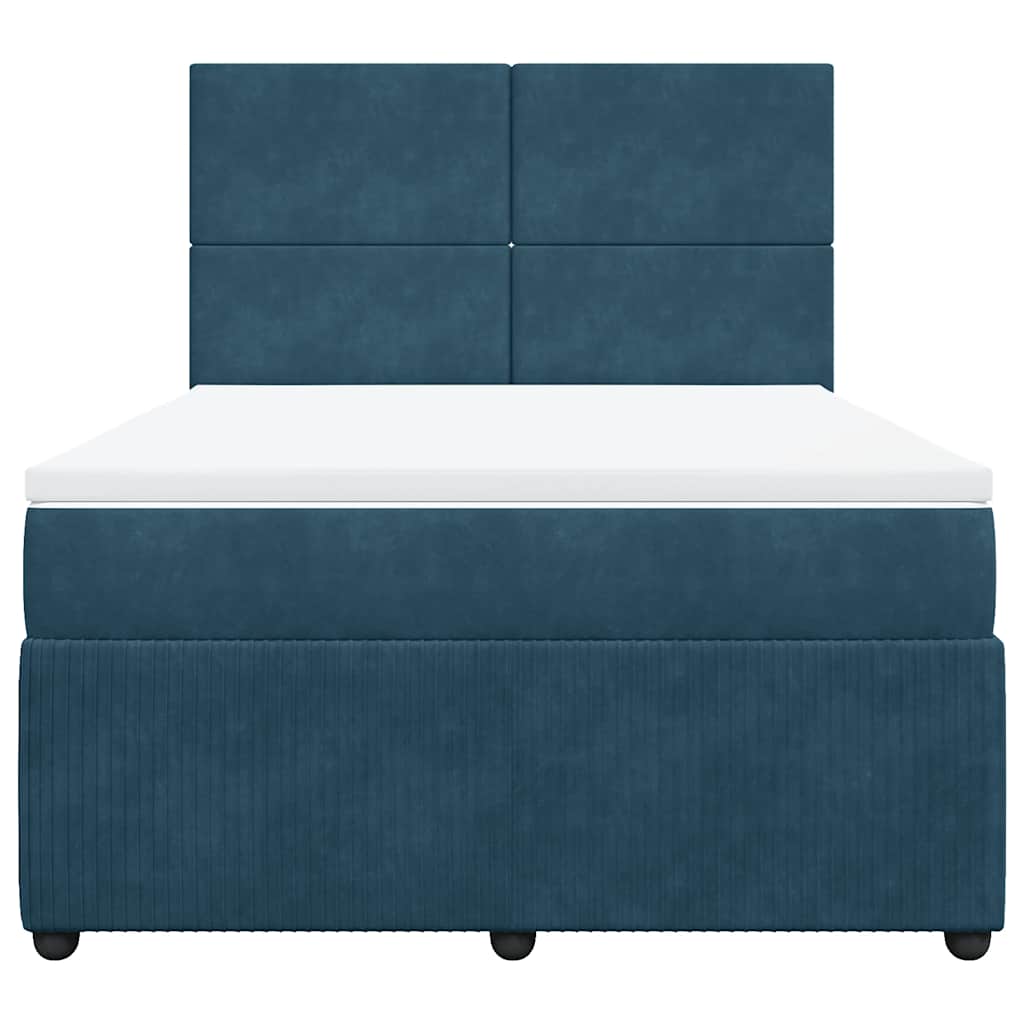 vidaXL Κρεβάτι Boxspring με Στρώμα Μπλε 140x200 εκ. Βελούδινο