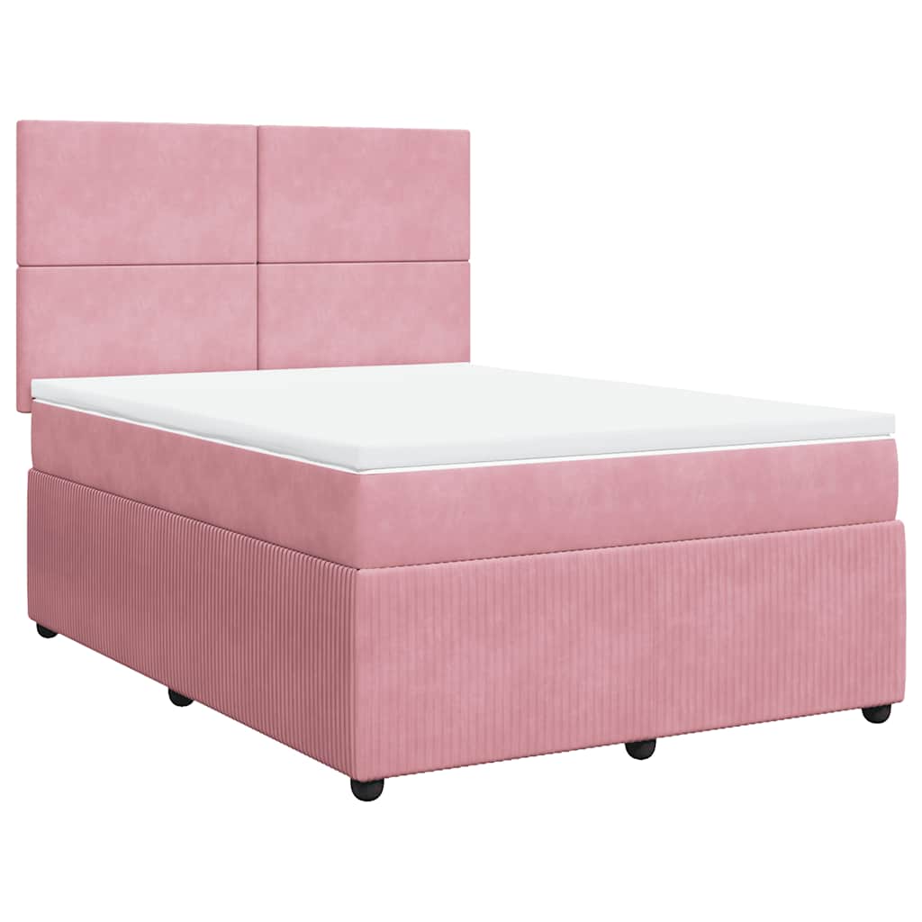 vidaXL Κρεβάτι Boxspring με Στρώμα Ροζ 140x200 εκ. Βελούδινο