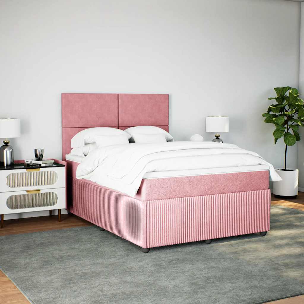 vidaXL Κρεβάτι Boxspring με Στρώμα Ροζ 140x200 εκ. Βελούδινο